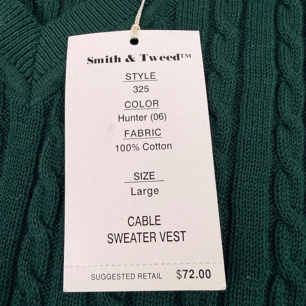 Smith & Tweed Mens Hunter Green Cable Knit Cotton Sweater Vest‎ Large NWT 325 - Picture 7 of 9